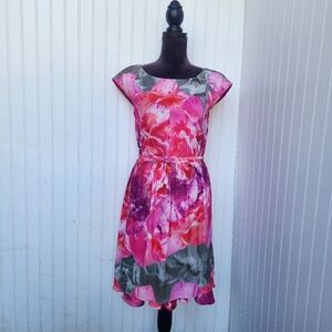 Suzi Chin Maggy Boutique Pink Gray Purple Floral Dress Women Satin Sexy Event 6